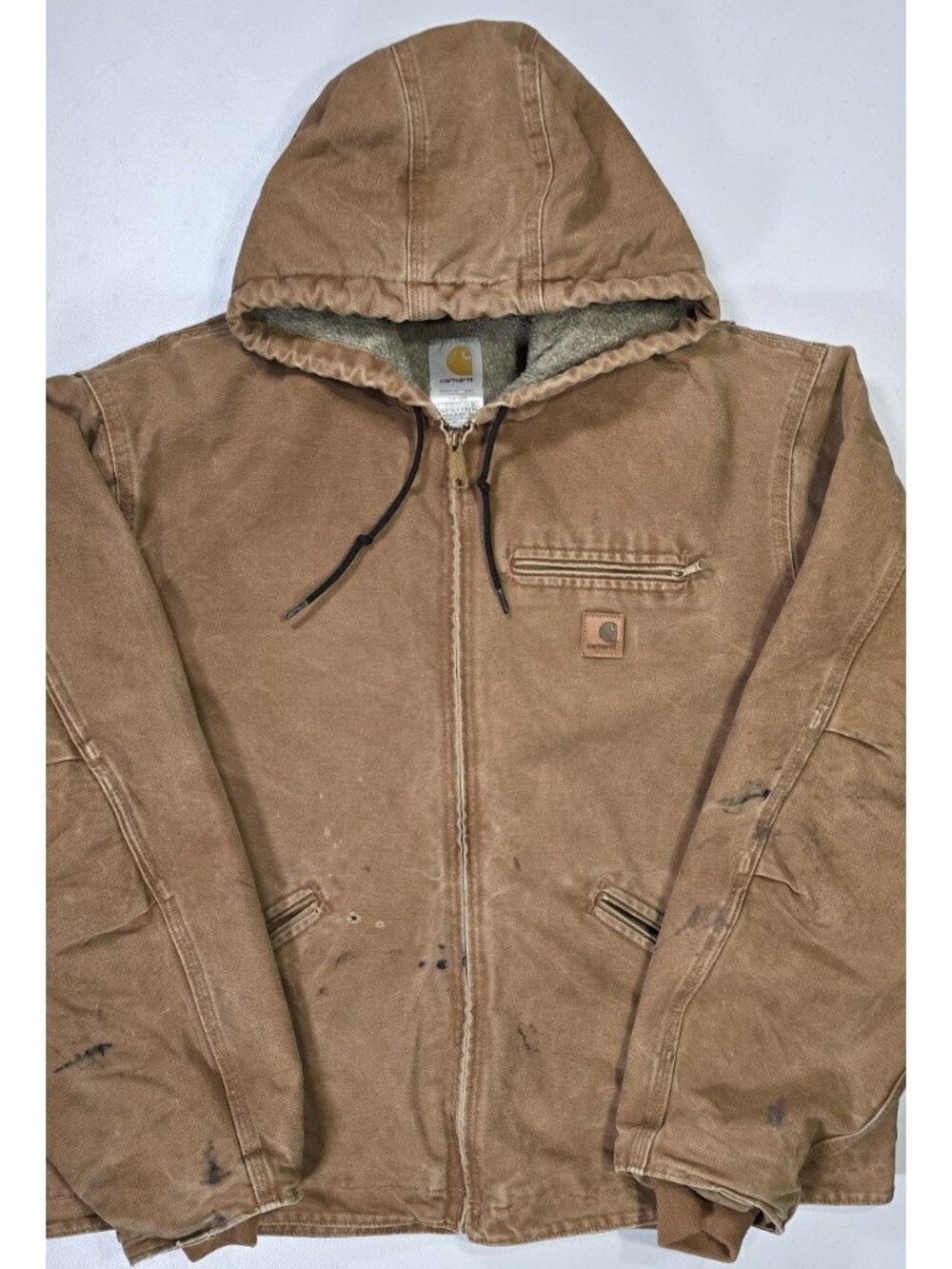 Carhartt J141 BRN Full Zip Sherpa Lined Canvas Chore Work Coat Jacket Men's 2XL